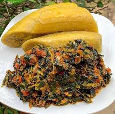 BOILED YAM/PLANTAIN WITH VEGETABLE SAUCE